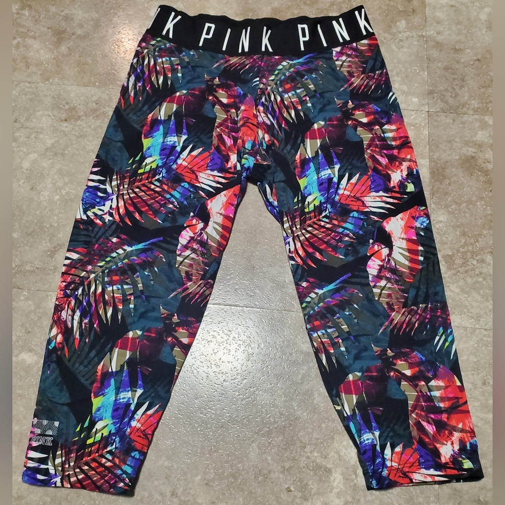 PINK Victoria's Secret Colorful Palm Print Leggings, Size S